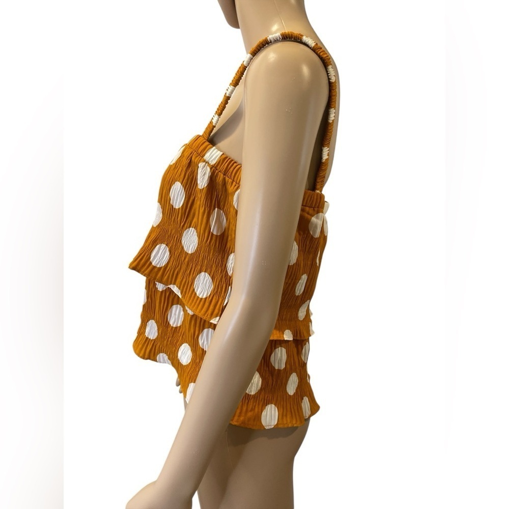 English Factory Polka Dot Ruffle Top - Orange and White size S - Picture 3 of 4